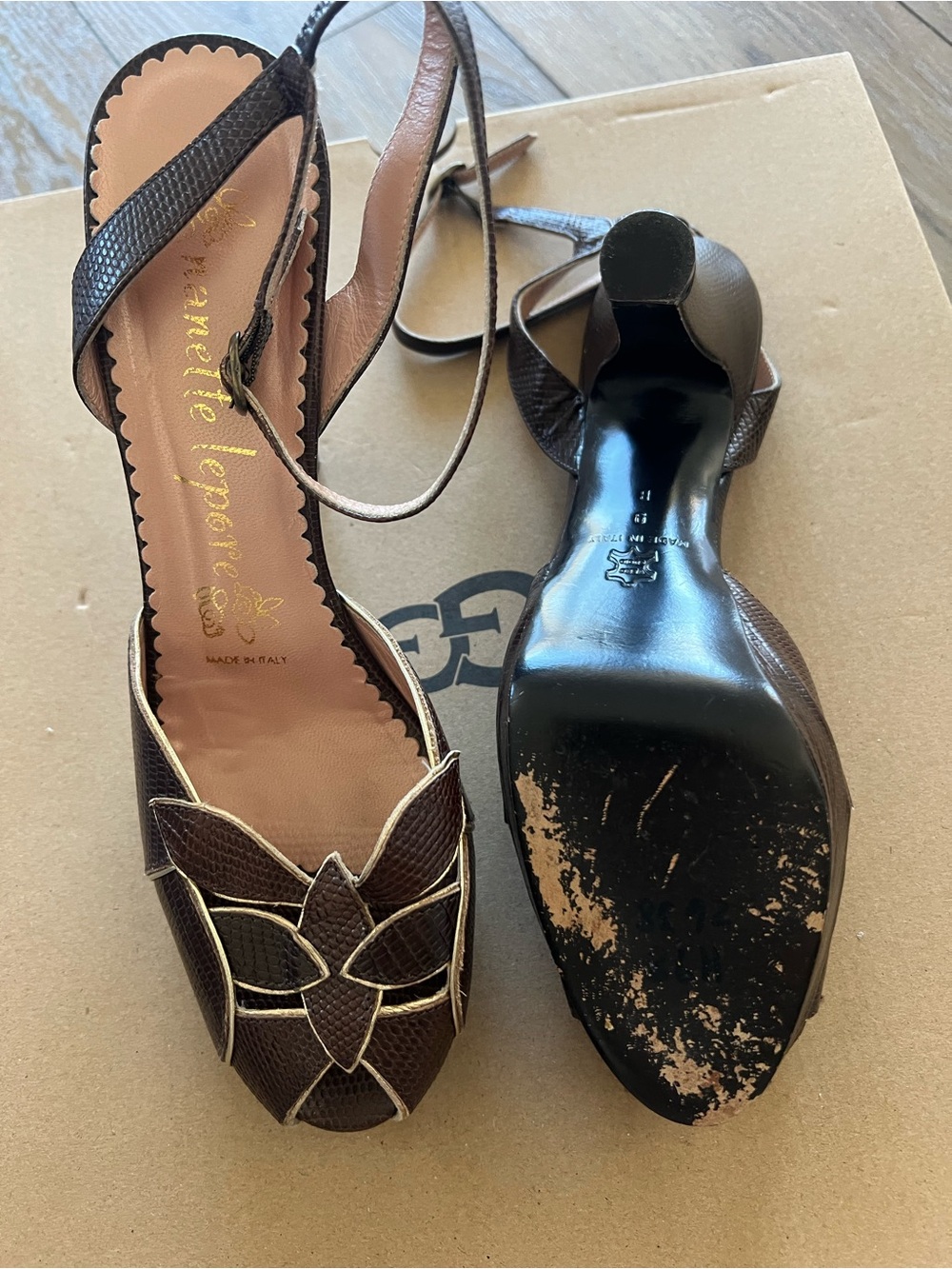 Nanette Lepore Brown Leather Platform Sandals with Ankle Wrap